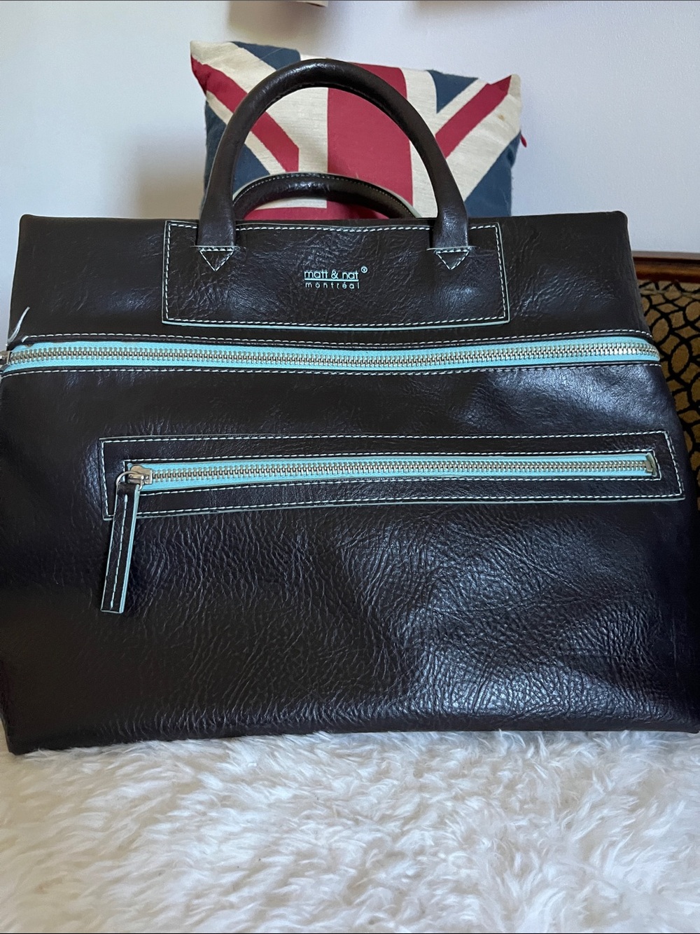Matt & Nat Black Briefcase with Light Blue Trim